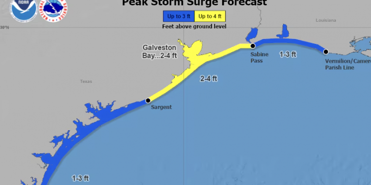 남부 텍사스 해안일부, 열대성 폭풍 경보